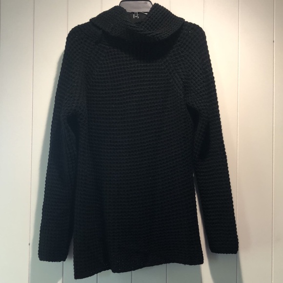 Plmolken black chunky knit asymmetrical wrap collared sweater soft stretchy M/L - Picture 4 of 7